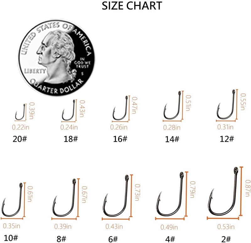 AMHDV 300Pcs/ 500Pcs/ 1000Pcs Small Fishing Hooks, 10 Different Sizes Tiny Fish Hook Set for Freshwater - Image 2